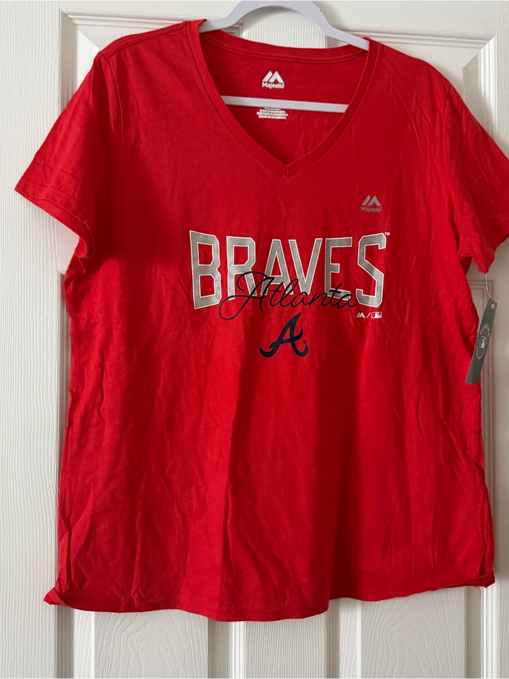 NWT Majestic Atlanta Braves V Neck Tee XL MLB Baseball Shirt